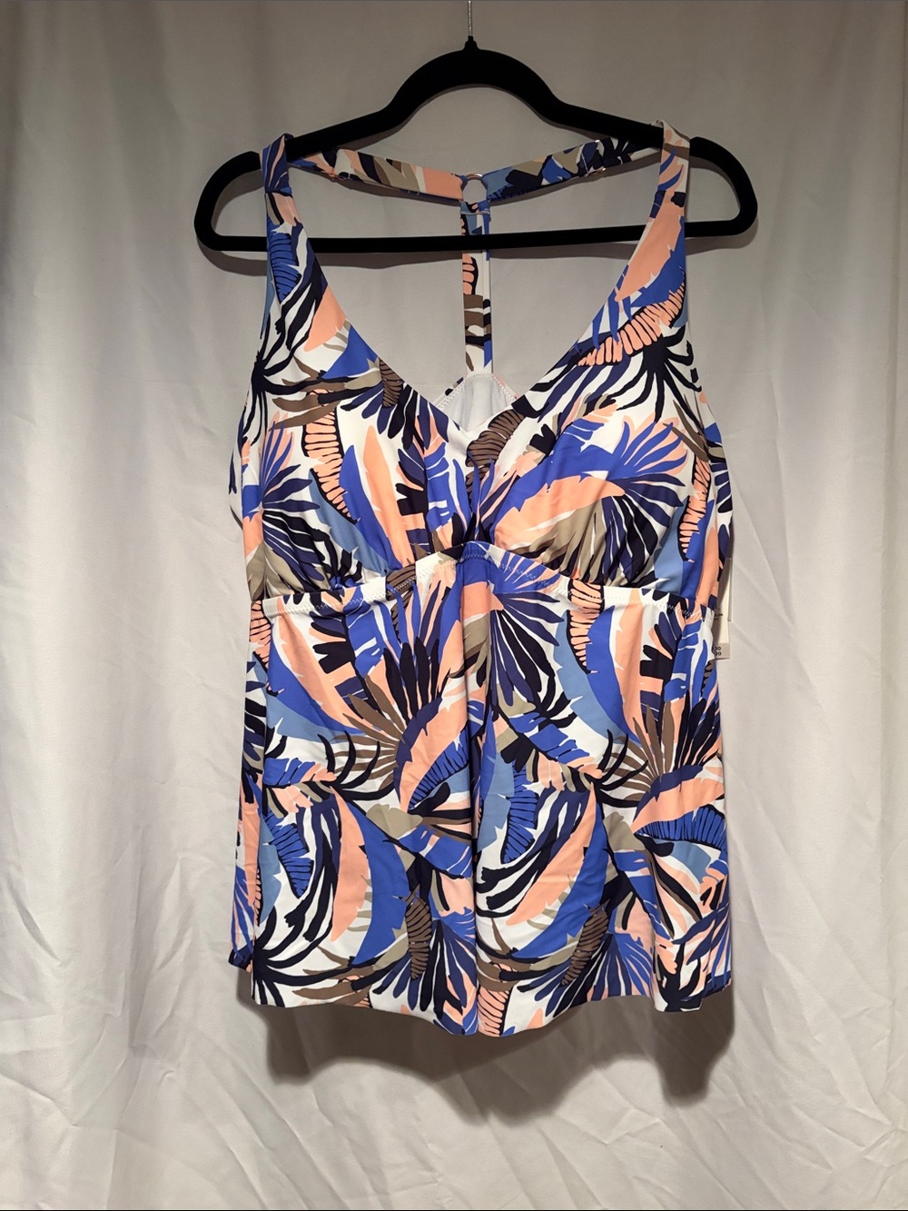 Raisins Blue, Peach & Black Tropical Leaf Swim Tank